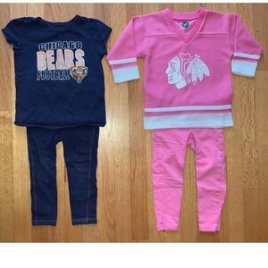 3T Chicago Bears Sports Teams Blackhawks Outfit Set Football Hockey Toddler Kids